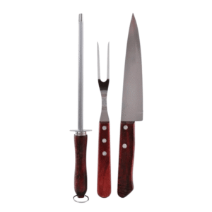 Kit churrasco 03 pcs faca/garfo/afiador cabo madeira 14028 Elite