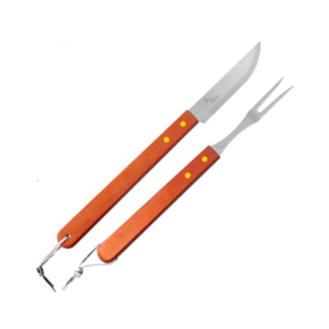 Kit faca e garfo churrasco inox cabo madeira ref rj14032 Elite