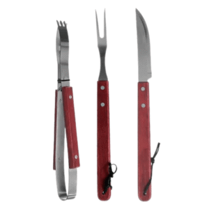 Kit churrasco 03 pcs faca/garfo/pegador cabo madeira 14035 Elite