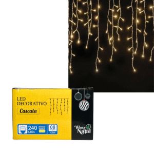 Pisca pisca led 240 lamp 220V cascata bco quente fio transp Winth