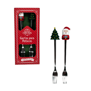 Kit c/ 02 garfos 17cm petisco inox natal ref nat0368 Multiart