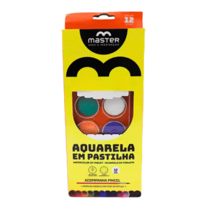 Estojo c/ 12 tintas aquarelas pastilhas c/ pincel eqa12cp Master