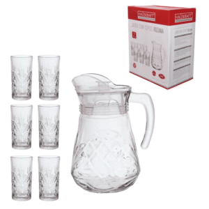 Conj jarra 1,0 lt e 06 copos 250ml vidro rozana cjps89 Etilux