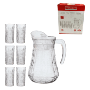 Conj jarra 1,0 lt e 06 copos 250ml vidro athena cjps90 Etilux