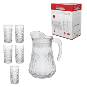 Conj jarra 1,0 lt e 06 copos 250ml vidro samantha cjps088 Etilux