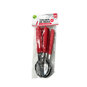 Kit c/ 06 colheres de sopa inox cabo vermelho hm336 HM Comercio