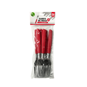 Kit c/ 06 garfos de mesa inox cabo vermelho hm337 HM Comercio