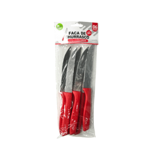 Kit c/ 06 facas churrasco inox cabo vermelho hm338 HM Comercio