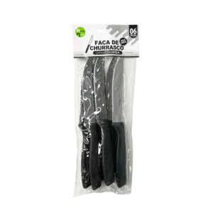 Kit c/ 06 facas churrasco inox cabo preto hm352 HM Comercio