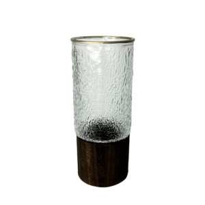 Vaso 25x10x10cm decorativo vidro c/ suporte madeira 80316 Dcarte