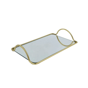 Bandeja 30x18cm decorativa ret espelhada metal dv80507 Dcarte