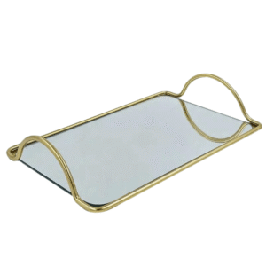 Bandeja 35x25cm decorativa ret espelhada metal dv80508 Dcarte