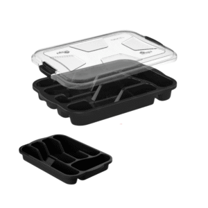 Porta talher plastico preto c/ tampa e trava ref 1009 Uninjet