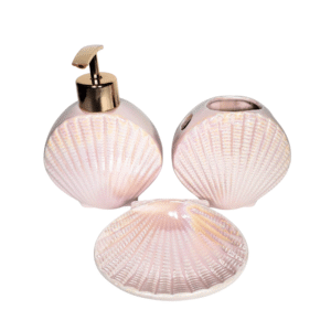 Kit banheiro 03 pcs ceramica ariel shel ref prb01073 Rio De Ouro