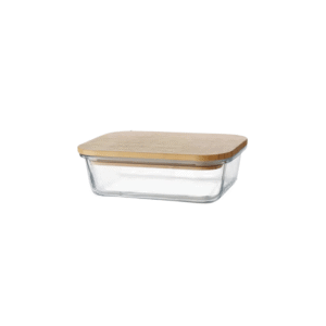 Pote 635 ml vidro retangular tampa bambu ref 16070 Inga Import