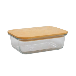 Pote 1,5 lts vidro retangular tampa bambu ref 16072 Inga Import