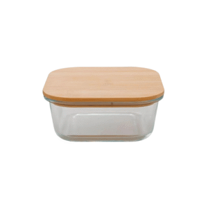 Pote 800 ml vidro quadrado tampa bambu ref 16075 Inga Import