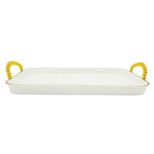 Bandeja 30,5x41,7cm retangular plastico creme alça bola 90608 FWB