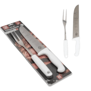Kit faca e garfo churrasco inox cabo plast bco sq2973 SQ Comercio