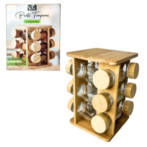Porta condimento c/12 pote vidro suporte bambu 10000 Kehome