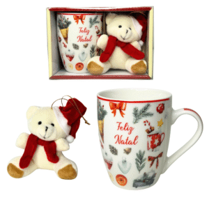 Produto Kit caneca 300ml ceramica + mini urso natal ref ntw50153 Fartex