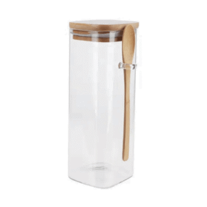 Pote 1,0lt vidro hermetico c/ tampa e colher bambu 6637 Fu Xing
