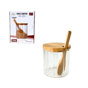 Porta condimento 280ml vidro canelado tpa bambu 24302 Fu Xing
