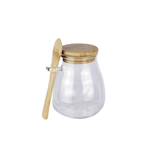Pote 410ml vidro hermetico  c/ tampa e colher bambu 24304 Fu Xing