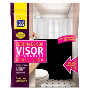Cortina de box 1.35x200cm vinil lisa preto ref 621J Plastleo