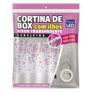 Cortina de box 1.35x200cm cerejeira ilhos reforcado 640 Plastleo