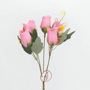 Produto Flor artificial buque mini rosa botao c/5 28cm