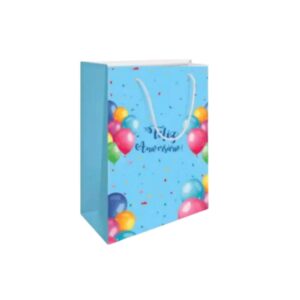 Produto Sacola de papel feliz aniversário azul Embalagens Brasil