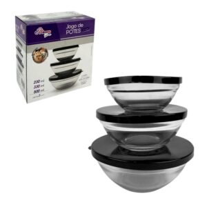 Produto Jogo de potes de vidro 3 peças tpa preta ref 16041 Inga Import