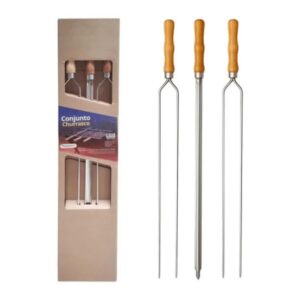 Produto Conjunto p/ churrasco 03 espetos 85cm ref 1 045 Madefer