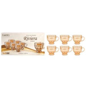 Jogo c/ 06 xicaras 220ml vidro ambar riviera ref 88657 Kehome Produto Jogo c/ 06 xicaras 220ml vidro ambar riviera ref 88657 Kehome